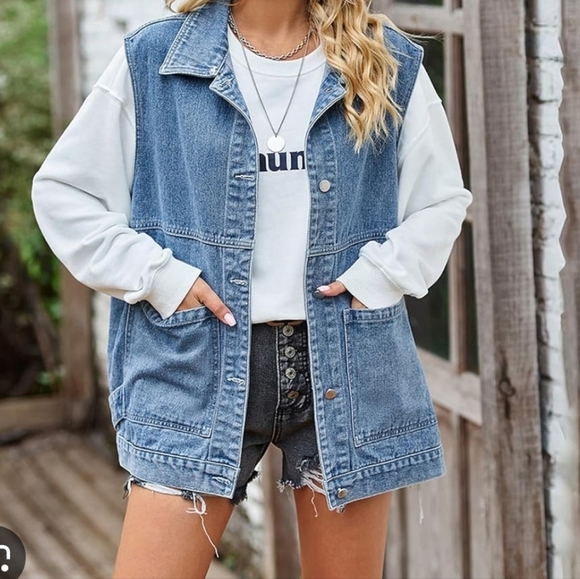 We The Free Madison City Denim DYI Vest Jacket Women's Size Medium Altered - Picture 16 of 16